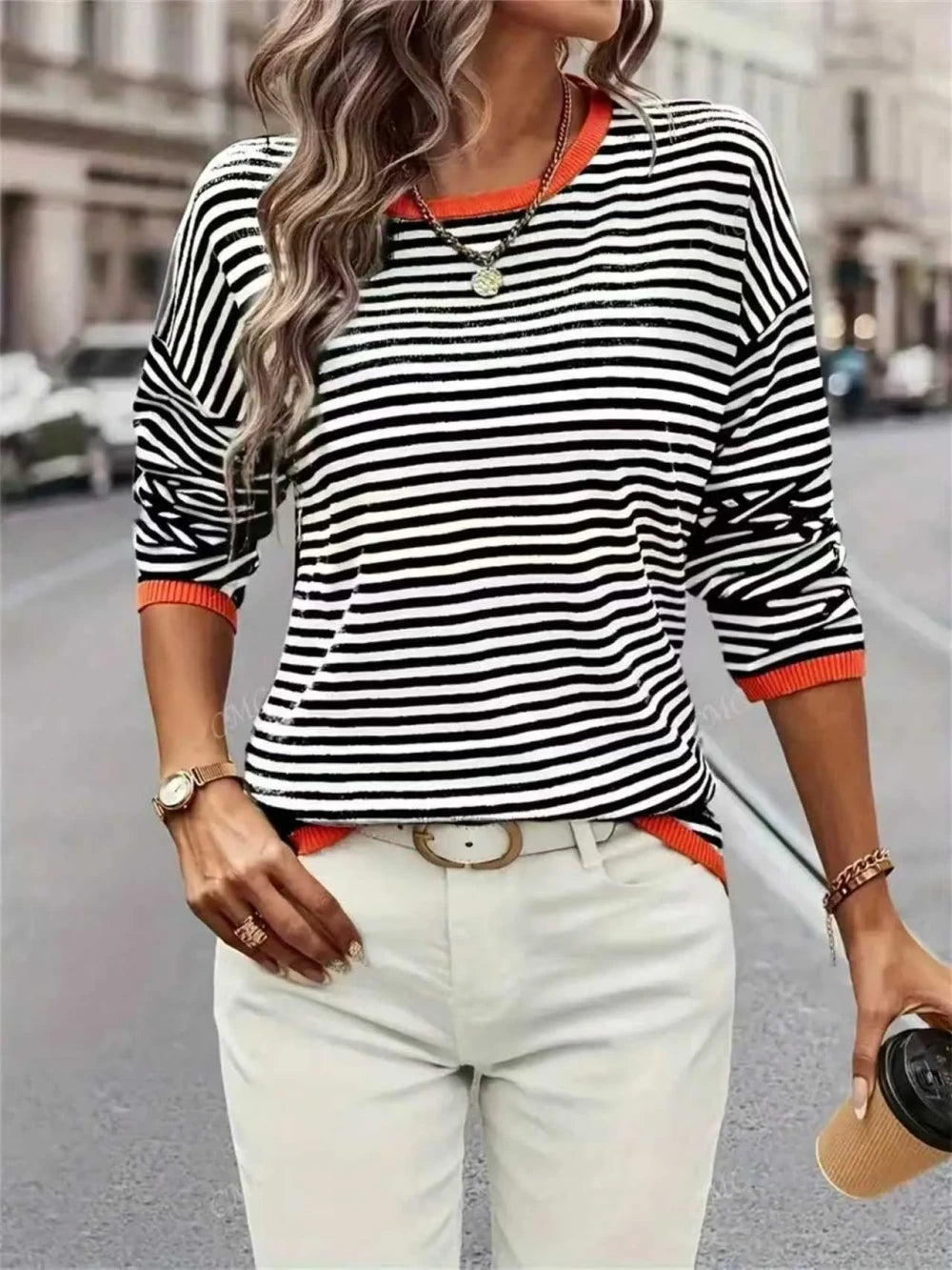 Plus Size Striped Color Block Sweater