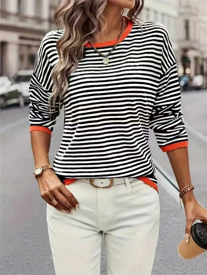 Plus Size Striped Color Block Sweater