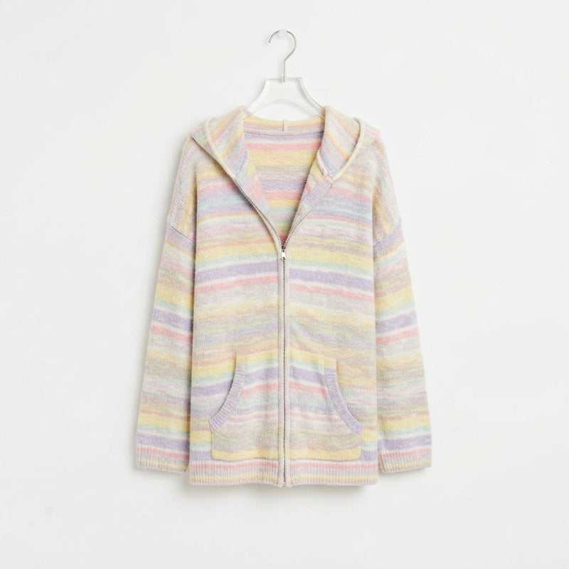 Pastel Gradient Striped Knit Cardigan